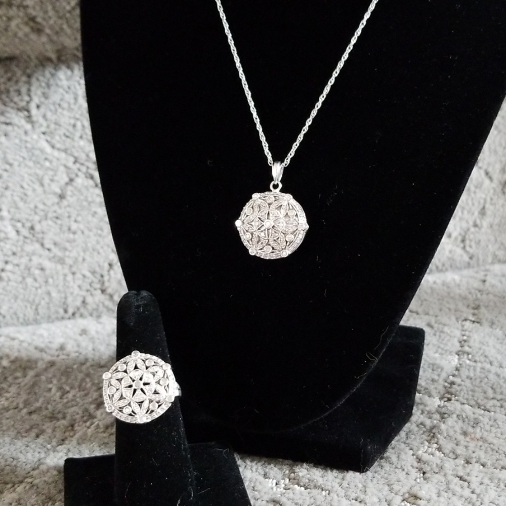 Sterling Diamond Pendant and Ring Set